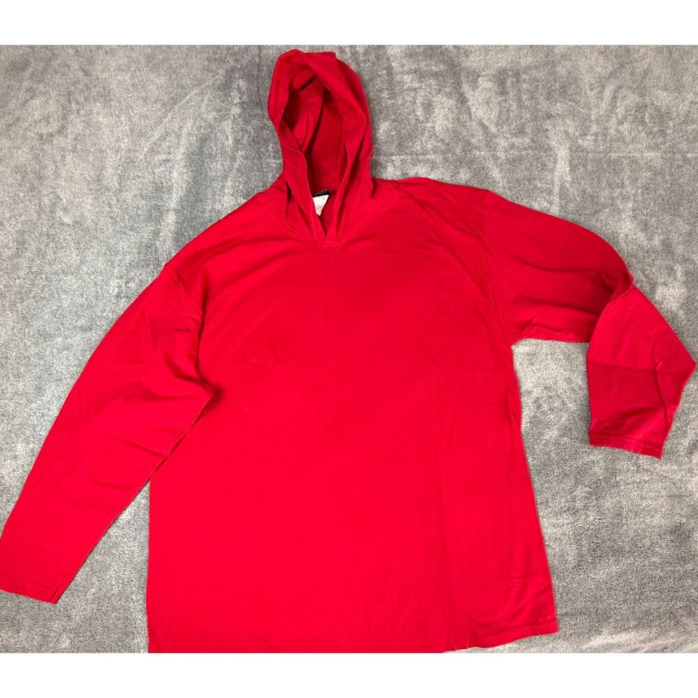 Hanes Beefy-T Red Hooded Long Sleeve Shirt Unisex Pullover Size L Casual